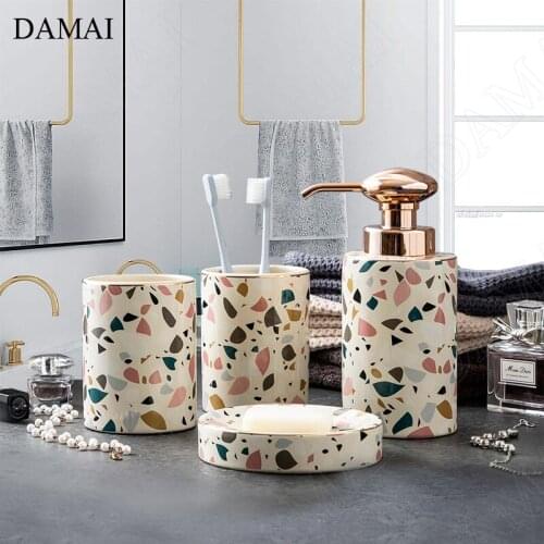 Creativity Painted Grindstone Bathroom Decoration Accessories Ceramic Nordic Modern Hand Painted Four Pieces Shower Accessories