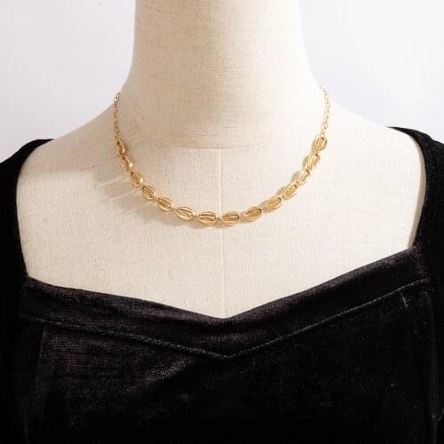 HuangTang Summer Gold Shell Choker Necklace for Women Bohemian Handmade Rope Clavicle Chain Beach Jewelry Party 19802