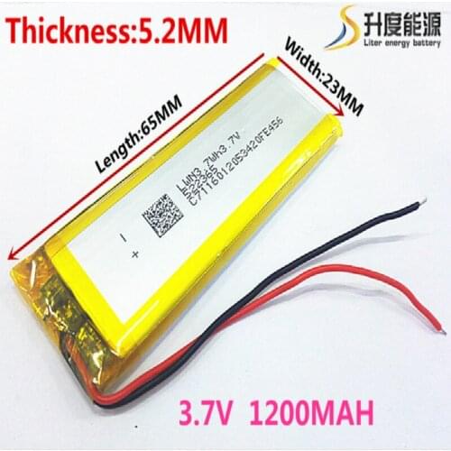3.7V 1200mAh 522365 Lithium Polymer Li-Po li ion Rechargeable Battery cells For Mp3 MP4 MP5 GPS mobile bluetooth