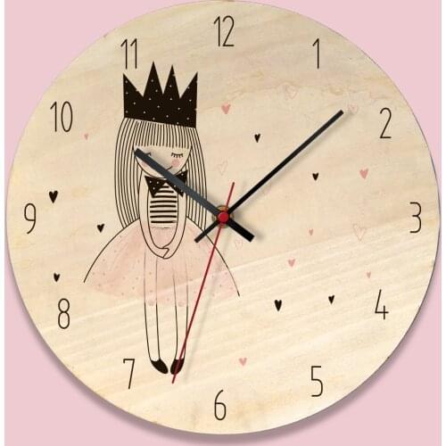 Cute Cartoon Girl Pattern Creative Wall Clock Wooden Home Clock Silent Art Clock For Living Room And Bedroom