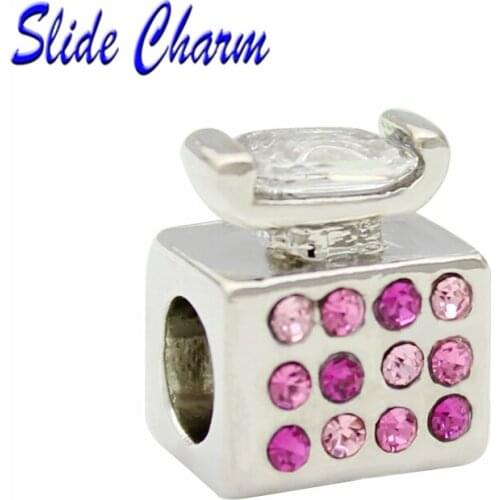 Fashion jewelry DIY charm European and American style pink crystal female perfume bottle beads Fit Pandora Bracelet Necklace