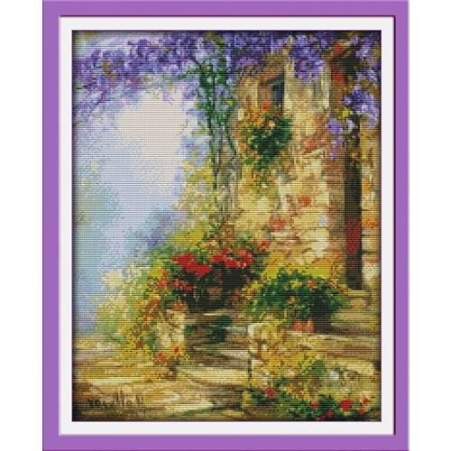 Flower path cross stitch kit landscape18ct 14ct 11ct count printed canvas stitching embroidery DIY handmade needlework