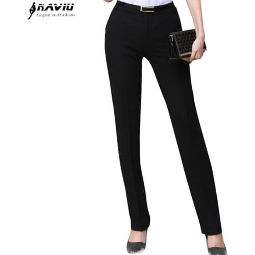 Naviu New Fashion Summer Thin Material Women Trousers OL Slim Mid Waist Pants Occupational Formal Plus Size Straight Bottom
