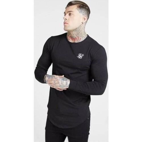 New Hot Sale Autumn Sik Silk Printing Fashion Casual T-Shirt Thin Section Mens Slim Jogging Long-Sleeved T-Shirt Men Brand Tops