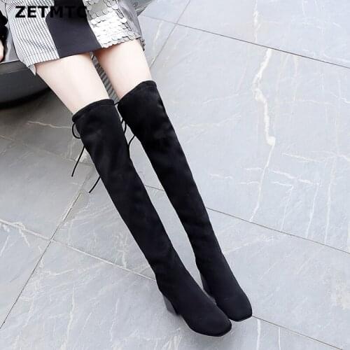 New Women boot fashion Suede Women Over The Knee Boots Lace Up Sexy High Heels Shoes Woman Slim Thigh High Boots Botas 35-43