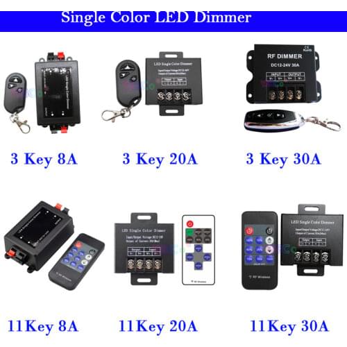 12V 24V Single Color LED Strip Dimmer 3Key 11Key wireless Remote 8A 20A 30A Dimming Switch Lights Tape Controller Free Shipping