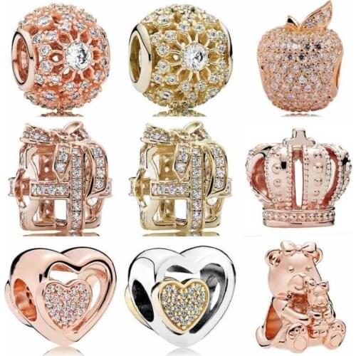 Original Rose Apple Inner Radiance Wrapped Up Gift Box Dora Bear Charm Fit Europe Bracelet 925 Sterling Silver Bead Jewelry
