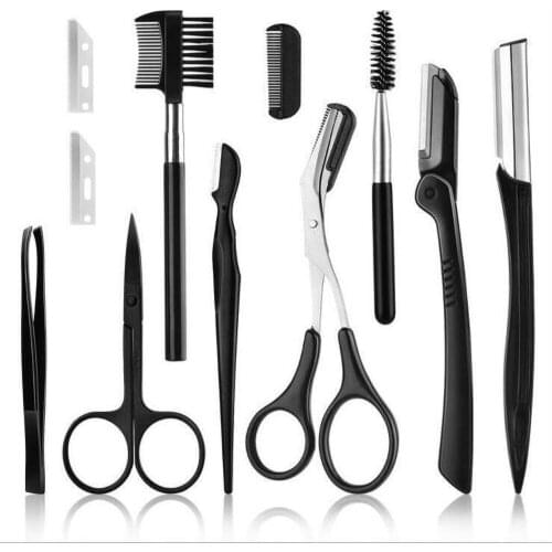Stainless Steel Eyelash Tweezers Comb Face Razor Eyebrow Trimmer Eye Brow Scissors Clip Knife Manicure Makeup Tools