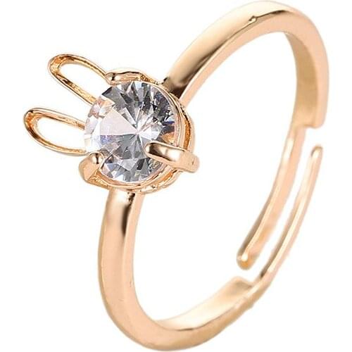 Simple Style Hollowed-Out Ears Rabbit Shape Starry Bling Zircon Rose Golden Silver Plated Rings For Women