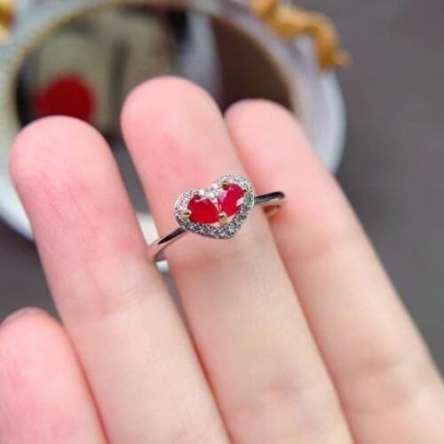 Romantic Silver Heart Ring Gift for Girlfriend 3mm*4mm Natural Ruby Ring for Engagement 925 Silver Ruby Jewelry Fashion Gemstone