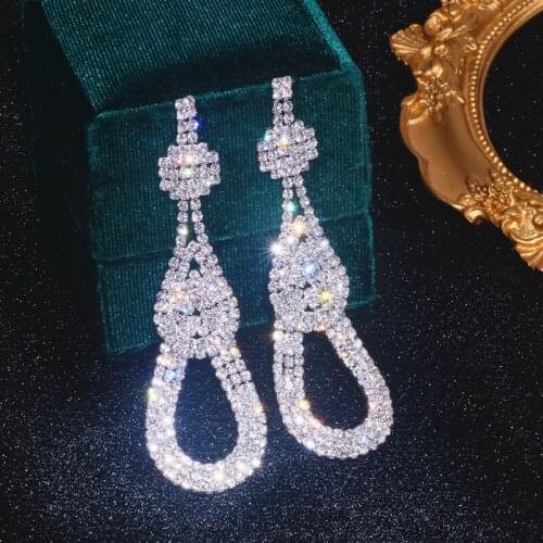 Luxury Shiny Rhinestone Long Dangle Earring For Women Big Water Drop Crystal Earrings Elegant Trendy Bridal Wedding Jewelry Gift