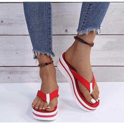 Women Stripe Sandal Slip-On Flip Flops Shoes Female Wedge Platform Female Thick Bottom Slippers 2021 Summer Ladies Casual Shoe