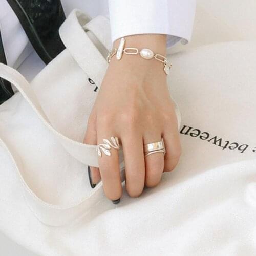 Silver Korean Fashion INS Olive Leaf Ring Female Minimalist Trend Unique Design Open Ring Handmade Jewelry