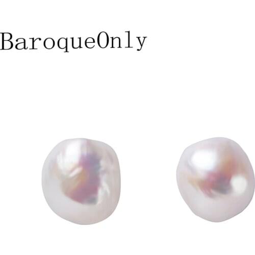 BaroqueOnly Special Baroque Nucleate Earring Flameball Shape White Color Natural Freshwater Pearl 925 Sterling Silver