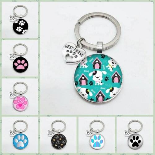 Super cute puppy footprints keychain cat footprints keychain best friends heart-shaped pendant car keychain pendant jewelry