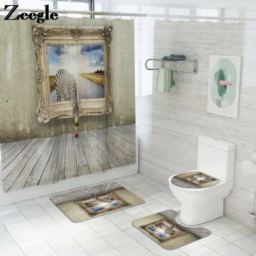 Animal Printed Shower Curtain Non Slip Bath Mat Bathroom Floor Rugs Absorbent Toilet Mat Microfiber Bathroom Foot Mat
