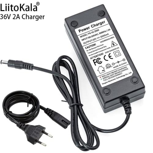 Liitokala 36V 2A charger output 42V 2A charger input 100-240V AC lithium ion charger for 10S 36V electric bicycle battery