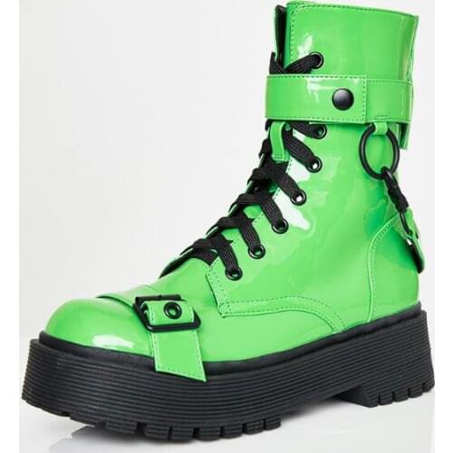 Moraima Snc Newest Flat Platform Woman Ankle Boots Round Toe Lace-up Leather Fashion Shoes Buckle Strap Riding Boots Black