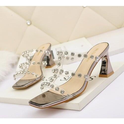 Clear Heels Slippers Women Sandals Summer Shoes Woman Transparent High Pumps Wedding Jelly Buty Damskie Sexy Square Heels
