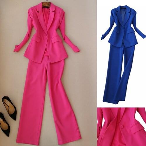Suit women new fashion one button suit pants two-piece fashion slim long-sleeved small suit straight wide-leg pants suit women