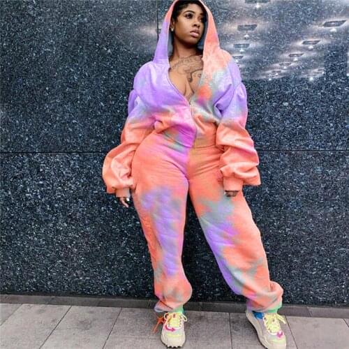 Plus Size Clothing 2 Piece Set Women Sweatsuit Long Sleeve Top Set Sweatpants Tracksuit Tie Dye Outfits Wholesale Dropshipping