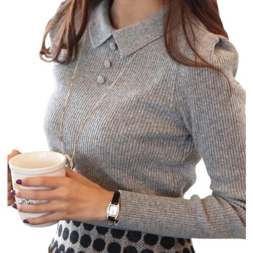 Women Sweater 2016 New Fashion Casual Spring Autumn Women Solid Color Buttons Work Office Pullover Slim Knitted Sweaters ZY656