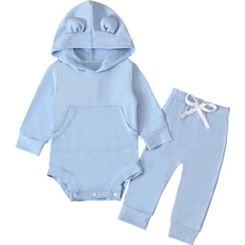 2021 Children Girl Set Kid Long Sleeve Button Solid Hooded Romper Drawstring Lace Up Pants Toddlers girl Clothes
