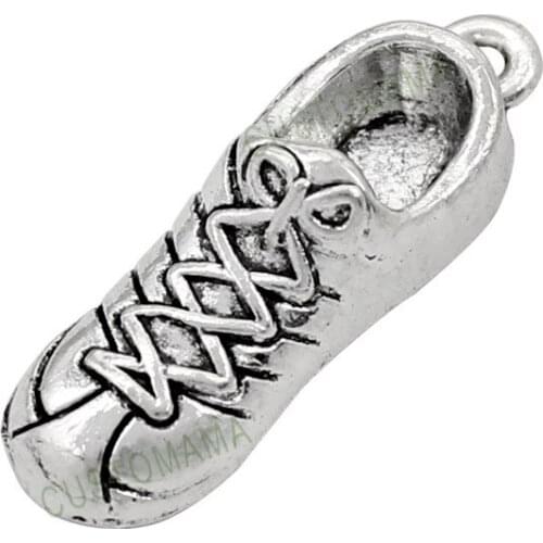 30pcs-Antique Silver 3D Shoe Charms Pendant 27x9x7mm