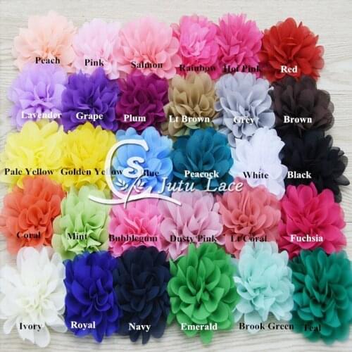 60 pcs/ lots , 3.75" scallop chiffon flowers , petal chiffon flowers , shabby chiffon flowers for headband 30 colors