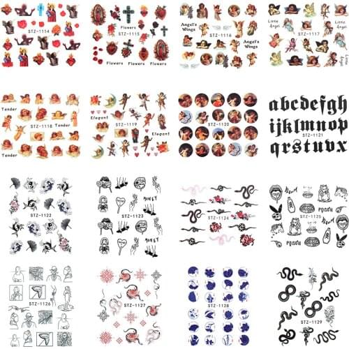 Abstract Art Design Dragon Snake Angel Nail Art Stickers Virgin Mary Cupid Water Transfer Slider Decals 3D Nail Art Decoration