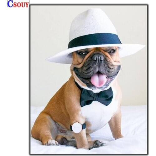 5D DIY Diamond Painting Dog With Hat Diamond Mosaic Drawing Full Square Round Drill Diamond Embroidery Cross Stitch Home Decor