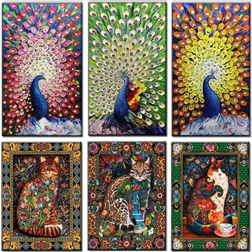 5D DIY Diamond painting Crystal Cartoon animal cat Full Drill Rhinestone cross stitch kits Peacock embroider Crafts for child