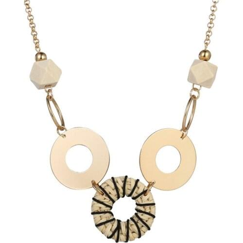 Bohemian White Weave Necklace For Women Vintage Round Pendant Necklace Geometric Long Chain Necklace Collier Collares