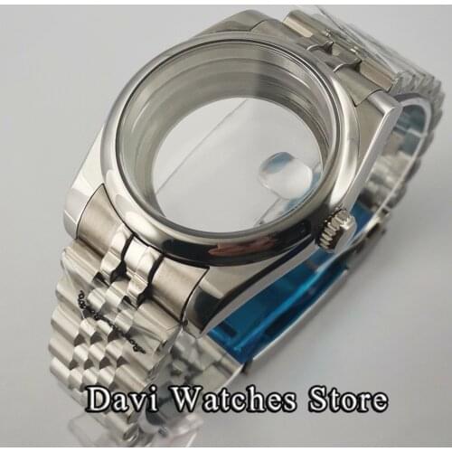 36mm 39mm Steel Silver Sapphire Glass Watch Case Bracelet Fit NH35 NH36 ETA 2836 Miyota 8215 821A Mingzhu DG 2813 3804 Movement