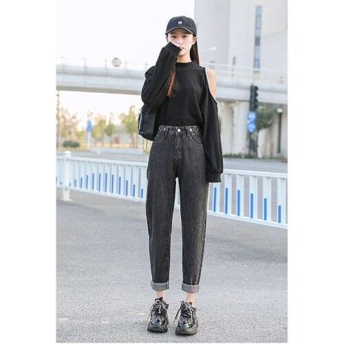 High quality casual Jeans Woman High Waist trousers Streetwear Denim Trousers Washed Denim harem Pants loose Ninth Pants