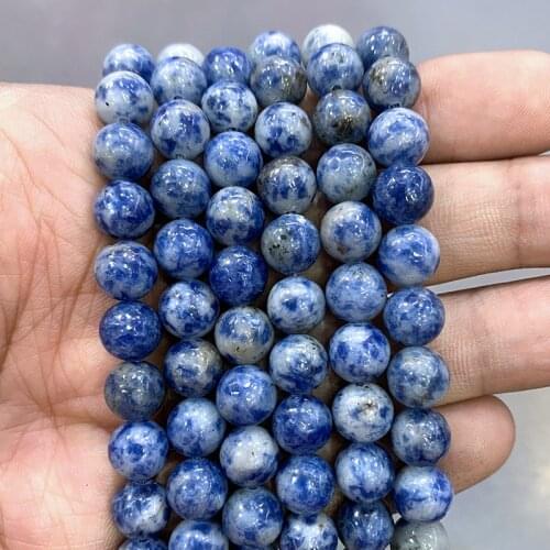 4 6 8 10 12 14MM Natural Dot White Blue Vein Sodalite Loose Round Beads 15" Strand for Jewelry Making Diy Bracelet Charm Beads