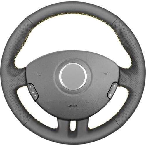 Black Leather Car Hand-stitched Custom Car Steering Wheel Cover for Renault Clio 3 2005-2013 Clio 3 2005 2006 2007 2008-2013