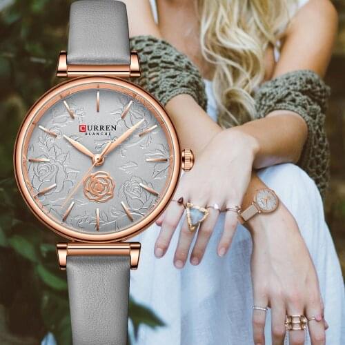 CURREN New Charming Clock Women Quartz Leather Beautiful Flower Wristwatches for Elegant Ladies Watches Reloj Mujer
