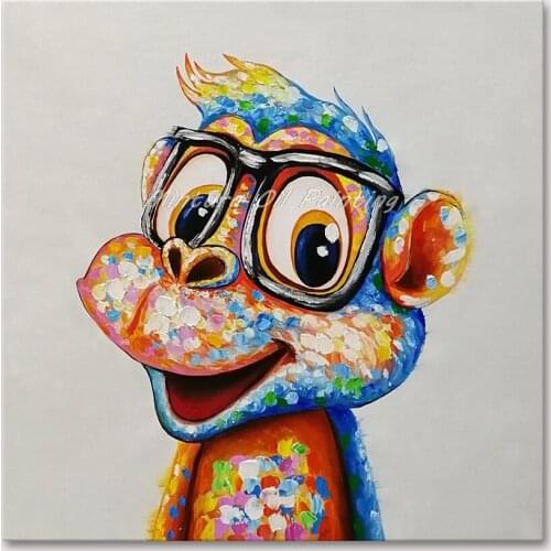 Mintura Wall Picture for Living Room Oil Painting on Canva Hand Painted Cute Little Monkey with Glasses Home Decor Art No Framed