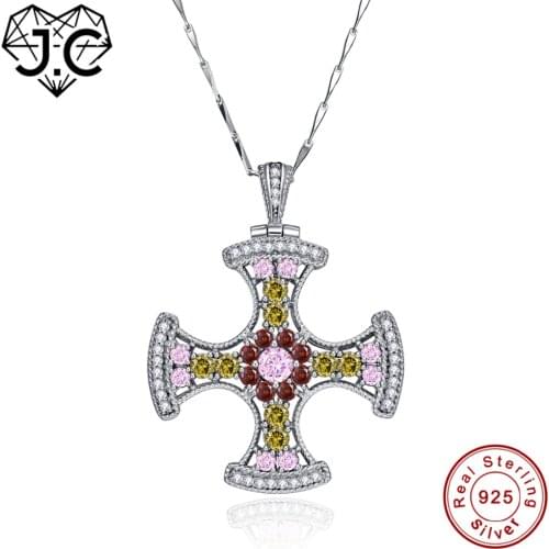 J.C for Women Excellent Cross Design Amethyst Pink Morganite Citrine Topaz Solid 925 Sterling Silver Pendant Fine Jewelry