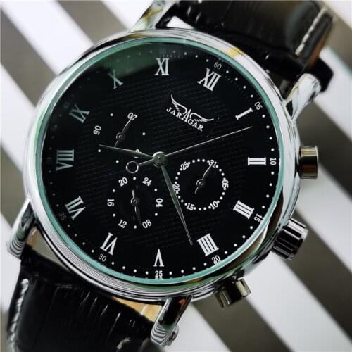 Jaragar Top Luxury Mechanical Automatic Watches Calendar 24 Hour Leather Strap Male Dress Business Wristwatches Watch For Men