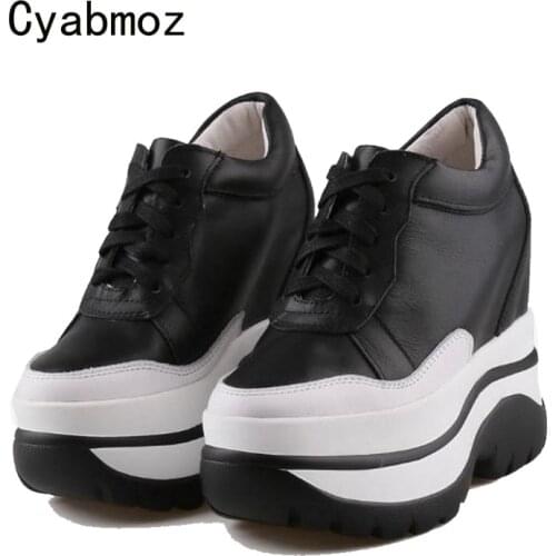 Cyabmoz Genuine Leather Mixed colors Height increasing Shoes Woman Pumps Sneakers High heels Casual Women Shoes Tenis feminino