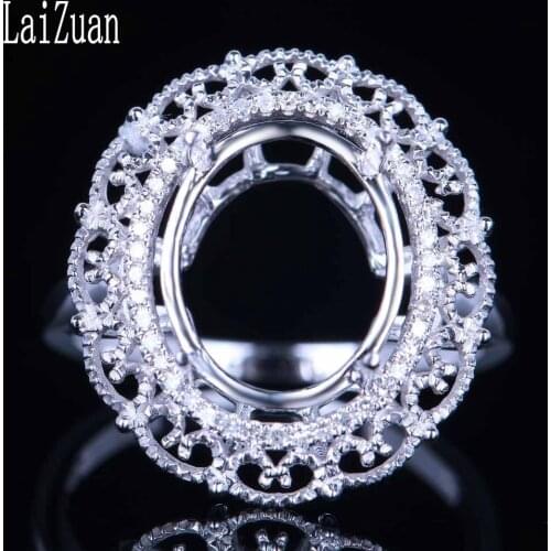 LaiZuan 12x10mm Oval Cut Solid 10K White Gold Natural Diamonds Engagement Semi Mount Ring Women Vintage Unique Fine Jewelry Gift