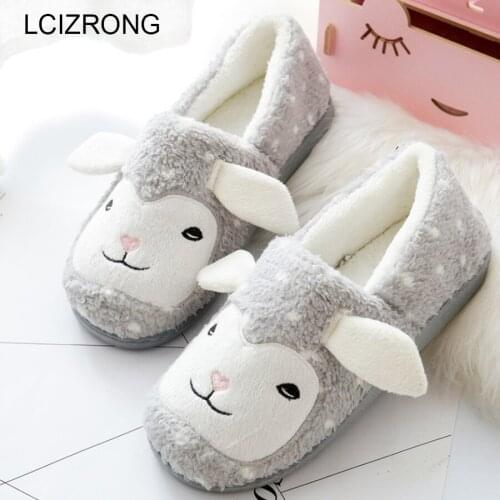 LCIZRONG Cute Sheep Family Women Home Slippers Rubber Sole Plush Warm Animal Slippers Woman Winter Warm Girl Floor Shoes Cartton