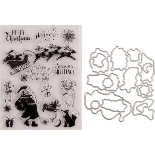 Metal Cutting Dies and Clear Stamps For Paper Making Card Craft Sets T1610 Knife Mold Santa Claus Sled