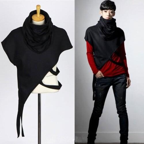 Men personality nightclub singer punk hiphop t shirt asymmetric cloak stage costume men asymmetrical design hip hop tee shirts