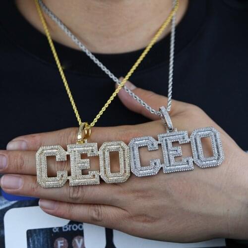 2021 New Cool Hip Hop Bling Men Boy Jewelry Full Iced Out Bling 5A Cubic Zirconia Big CEO Pendant Necklace