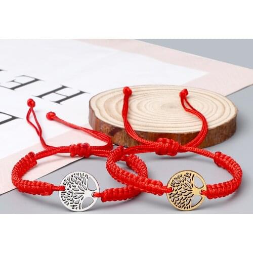 2pc Lucky Red Nylon Thread Bracelets Set Tree of Life Tibetan Buddhist Handwoven Braided Bangles Charm Jewelry Lover Wristbands