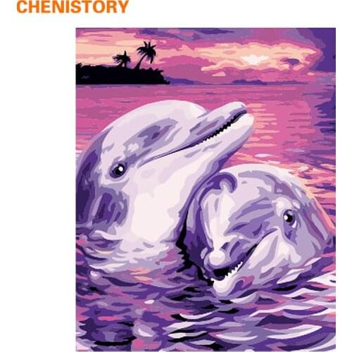 CHENISTORY Frameless Dolphin Lover DIY Painting By Numbers Romantic Modern Wall Art Picture Unique Gift For Home Decor 40x50cm