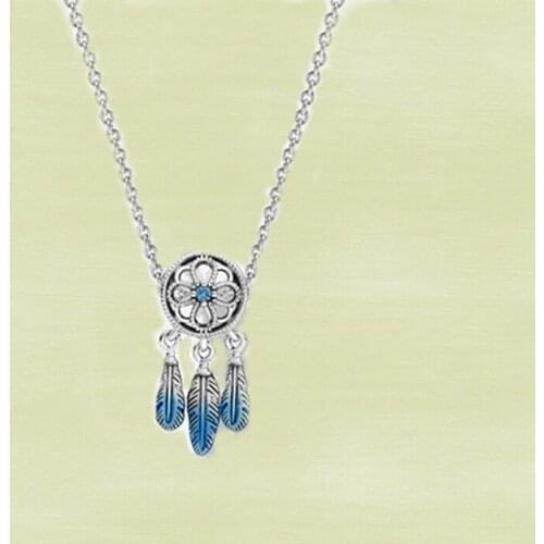 2021 Spring New S925 Silver Blue Dream Catcher Necklace Set, High-quality Jewelry For Romantic Birthday Gift For Girlfriend
